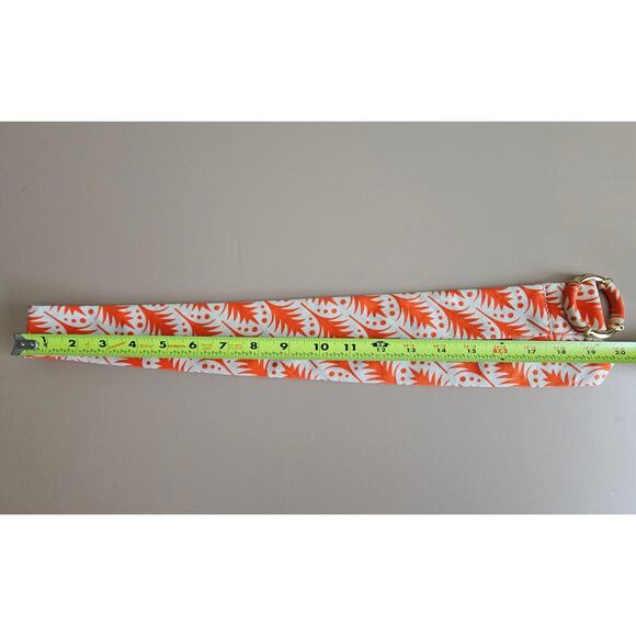 EUC J. Crew 100% Cotton Orange White 1.75" Fabric Belt Gold Ring Buckle  S - M - Picture 5 of 7